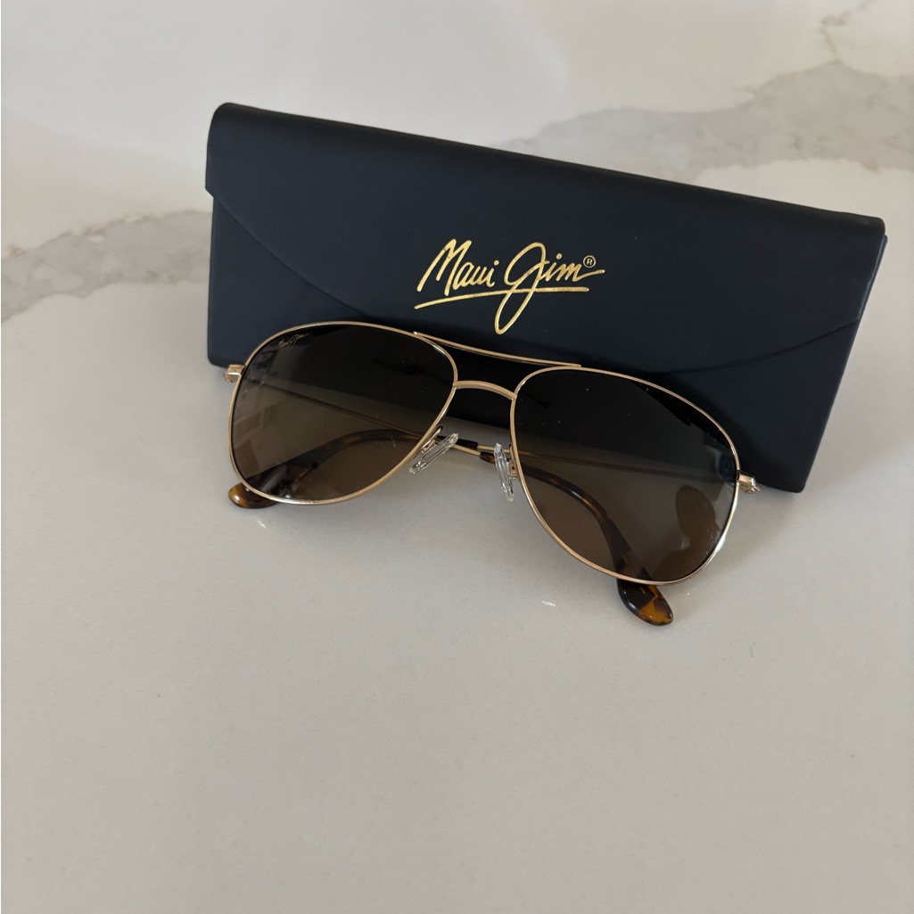 Maui Jim Gold Aviator Sunglasses With Brown Lenses